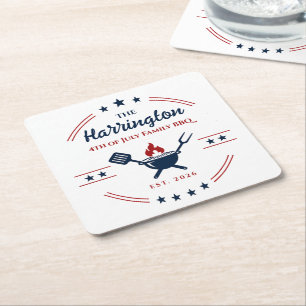 4th of July Independence Day Family BBQ Square Paper Coaster