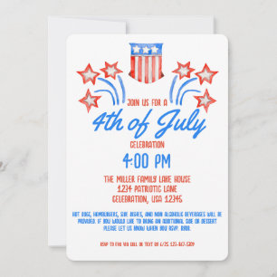 4th of July Independence Day Firework Cookout  Invitation