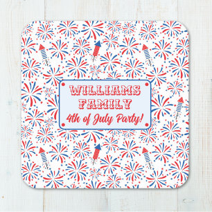 4th of July Independence Day Firework Personalised Square Paper Coaster