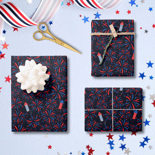 4th of July Independence Day Fireworks Pattern Wrapping Paper Sheet
