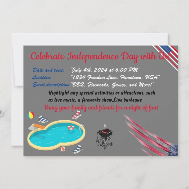 4th of July Independence day Grey flag colour Invitation (Front)