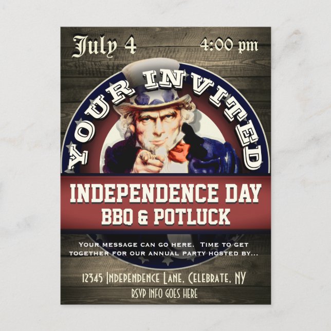 4th of July Independence Day Invitation Postcard (Front)
