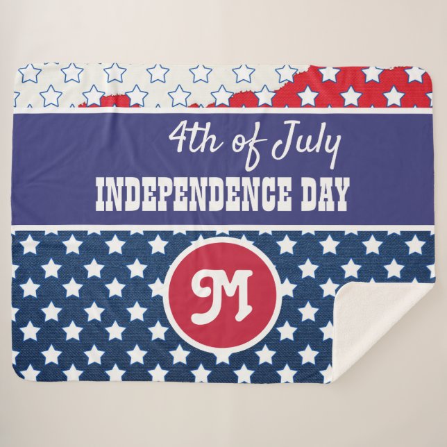 4th of July Independence day monogram Sherpa Blanket (Front (Horizontal))