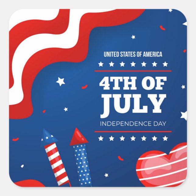 4th of July Independence Day Party Fireworks Square Sticker (Front)