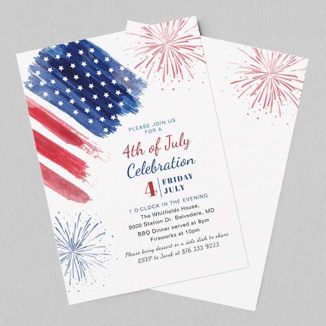 4th of July Independence Day Party Red White Blue Card (4th of July Independence Day Party Red White Blue Note Card)