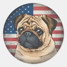 4th of July Independence Day Patriotic Pug Sticker