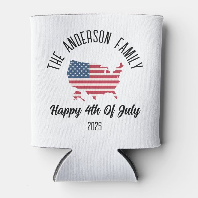 4th of July Independence Day Personalised Name Can Cooler (Front)