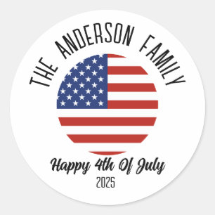 4th of July Independence Day Personalised Name Classic Round Sticker
