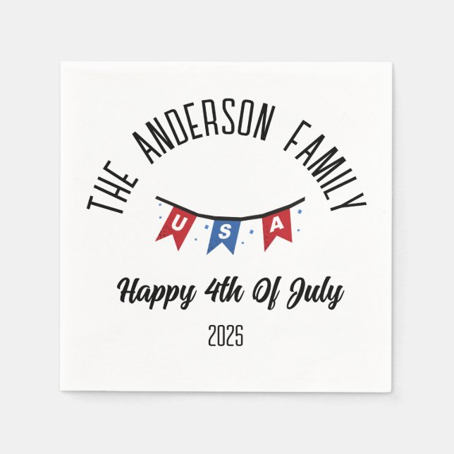 4th of July Independence Day Personalised Name Napkin (Front)