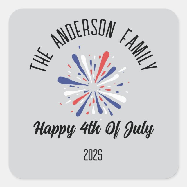 4th of July Independence Day Personalised Name Square Sticker (Front)