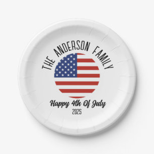4th of July Independence Day Personalized Name Paper Plate