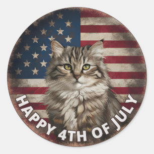 4th of July Independence Day Ragdoll Cat Circle Classic Round Sticker