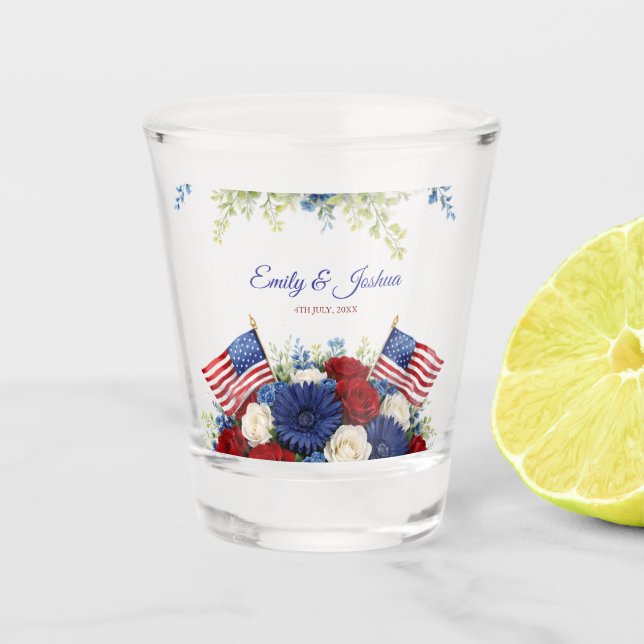 4th of July Independence Day Wedding Shot Glass (Front)