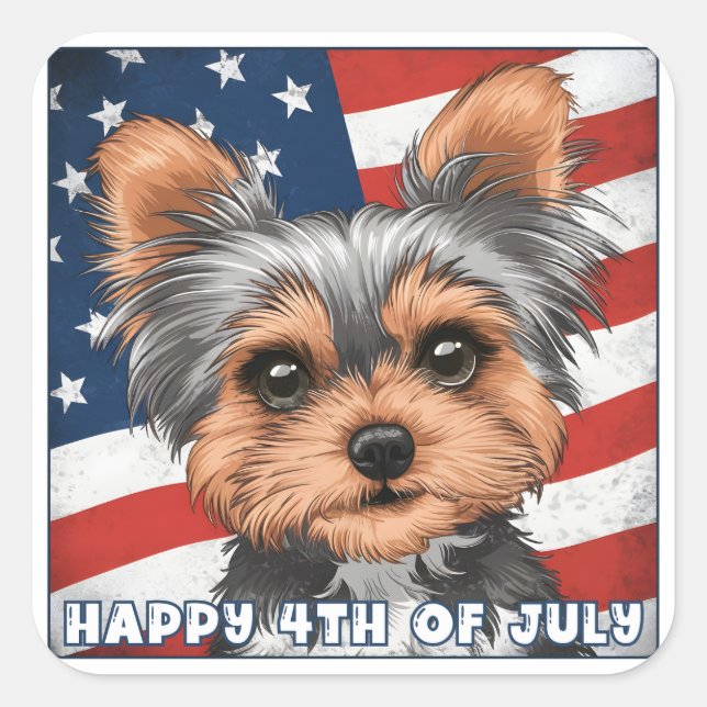 4th of July Independence Day Yorkie Square Sticker (Front)