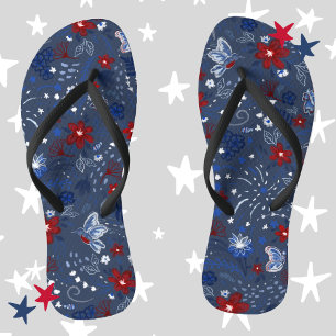 4th of July, Independence Patriotic Red White Blue Jandals