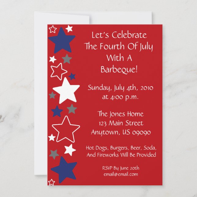 4th Of July Invitation (Red White And Blue Stars) (Front)
