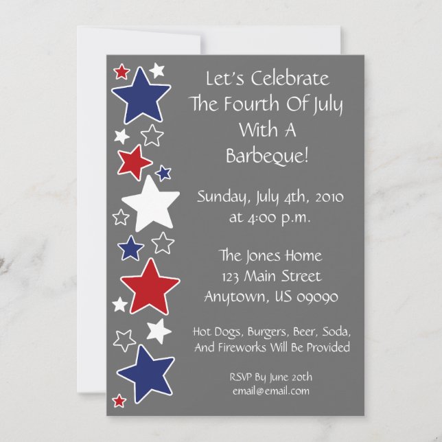 4th Of July Invitation (Red White And Blue Stars) (Front)