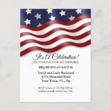 4th of July Invitation Red White Blue Flag Waving