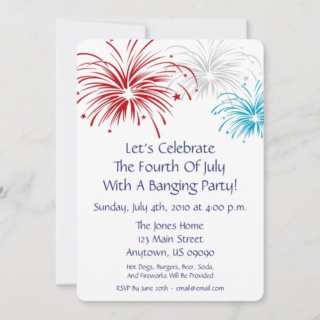 4th Of July Invitation (Star Spangled Fireworks) (Front)