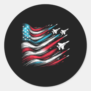 4th Of July Jet American Flag Patriotic Usa For Me Classic Round Sticker