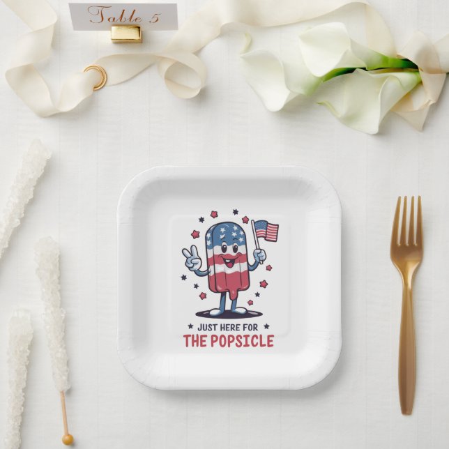 4th Of July Just Here For The Popsicle Patriotic Paper Plate (Wedding)