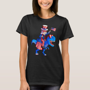 4th Of July Kids Boys Uncle Sam Dinosaur Rex T-Shirt