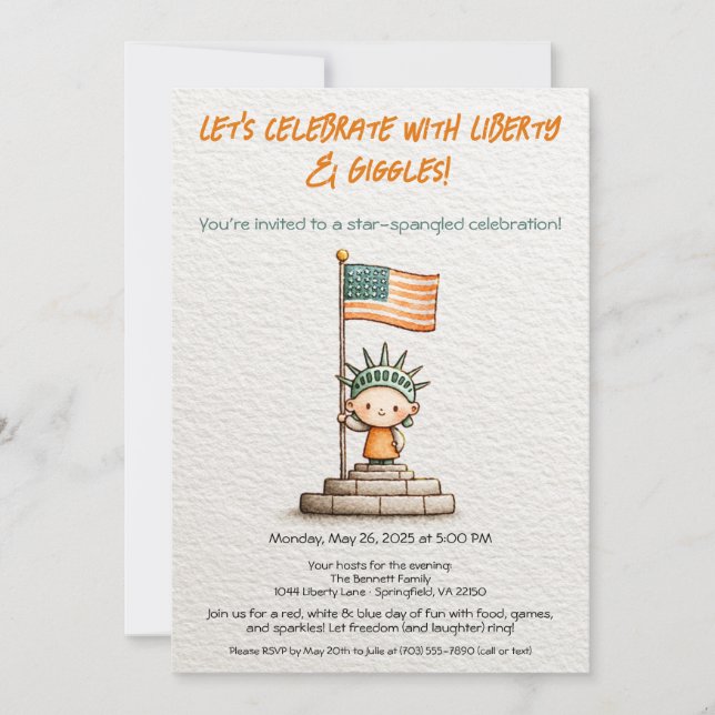 4th of July Kids Invitation – Cute Liberty  (Front)