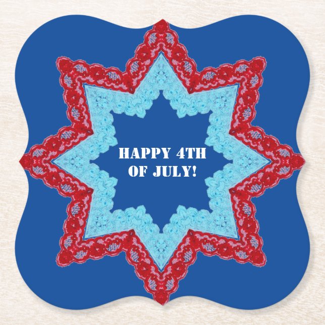 4th of July Lace Red White Blue    Paper Coaster (Front)