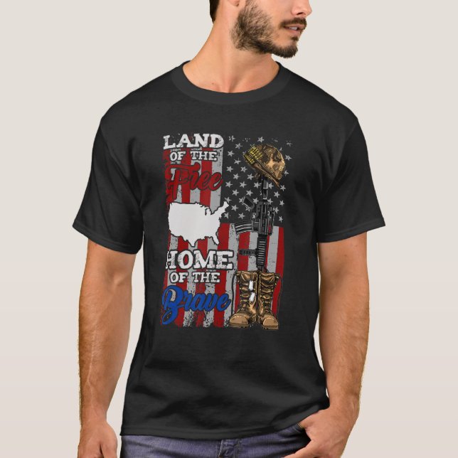 4th Of July Land Of The Free Home Of The Brave Ame T-Shirt (Front)