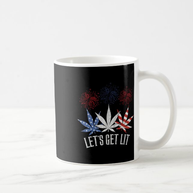 4th Of July Let's Get Lit Weed American Flag  Coffee Mug (Right)