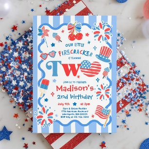 4th Of July Little Firecracker 2nd Birthday Party Invitation