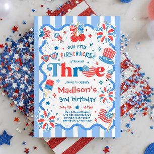 4th Of July Little Firecracker 3rd Birthday Party Invitation