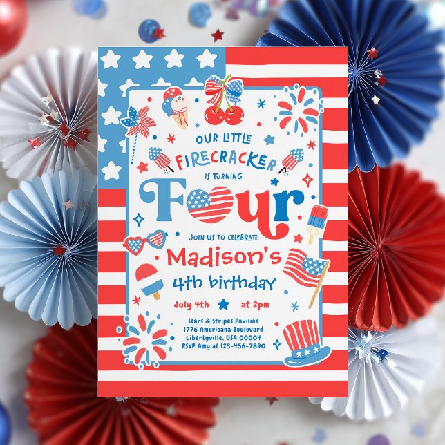 4th Of July Little Firecracker 4th Birthday Party Invitation (Creator Uploaded)