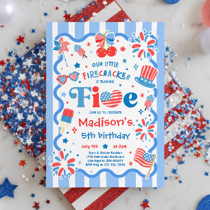 4th Of July Little Firecracker 5th Birthday Party Invitation