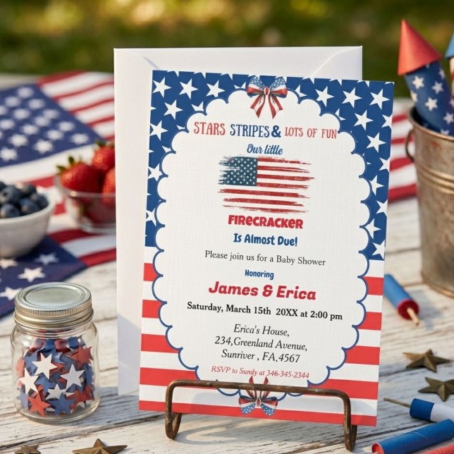 4th of july little firecracker baby shower invitation (Creator Uploaded)