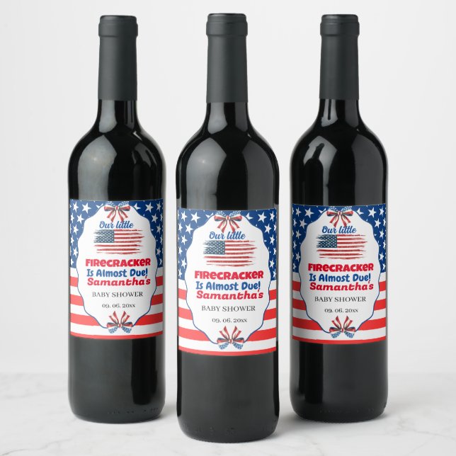 4th of july little firecracker baby shower wine label (Bottles)