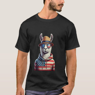 4th of July Llama Funny Patriotic American Llama L T-Shirt
