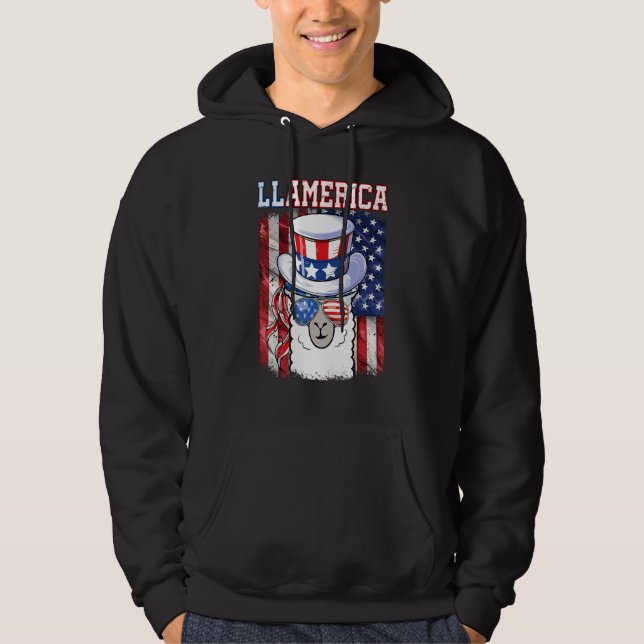 4th Of July Llamerica Patriotic  Llama Usa Flag Hoodie (Front)