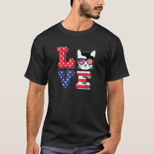 4th Of July Love Cat Patriotic American Flag Cat T-Shirt
