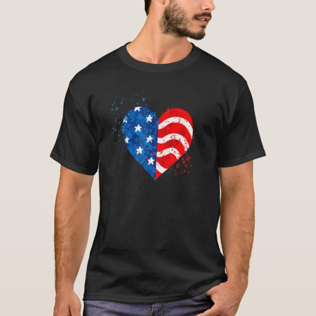 4th Of July Love Heart American Freedom Usa Flag P T-Shirt (Front)
