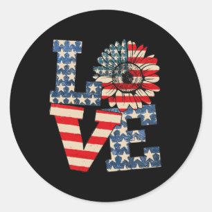 4th Of July Love Sunflower Patriotic American Flag Classic Round Sticker