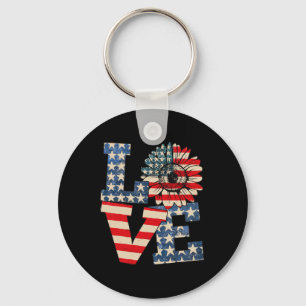 4th Of July Love Sunflower Patriotic American Flag Key Ring