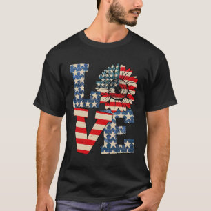 4th Of July Love Sunflower Patriotic American Flag T-Shirt