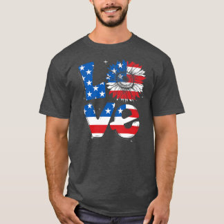 4Th Of July Love Sunflower Patriotic American T-Shirt