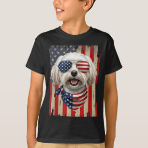 4th of July Maltese Dog AAAmerican Flag USA T-Shirt