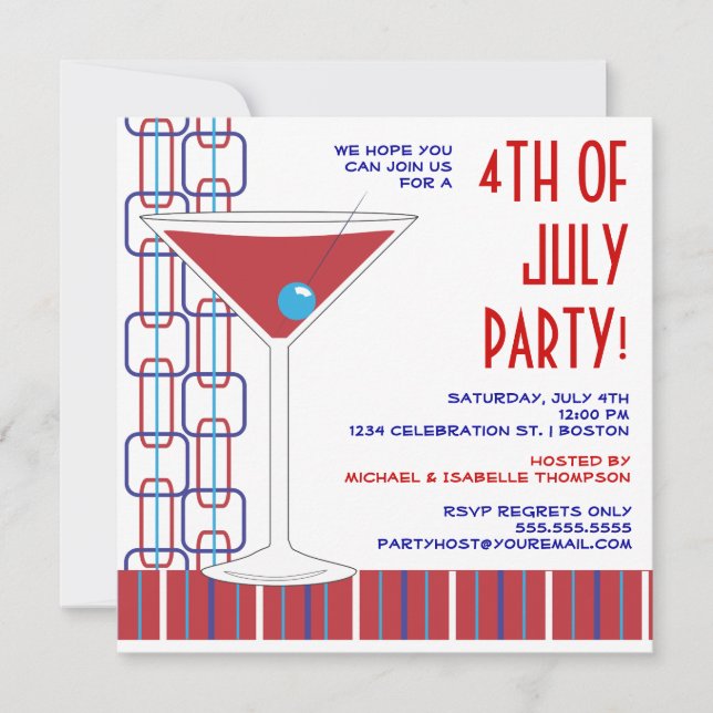 4th of July Martini Cocktail Party Invitation (Front)