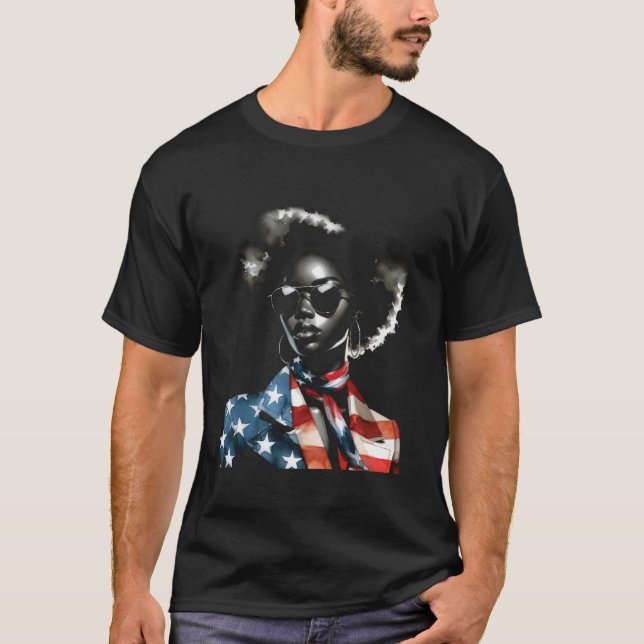 4th Of July Melanin Afro African American Flag USA T-Shirt (Front)