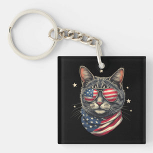 4th of July Meowica American Flag Cat Key Ring