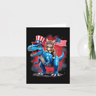 4th Of July Meowica American Flag Cat Riding Dinos Card