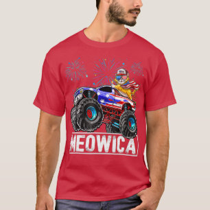 4th of July Meowica American Flag Cat Trucker T-Shirt